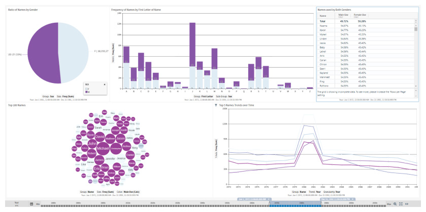 Baby Names dashboard showing name popularity trends over time