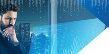 Business man looking at data.