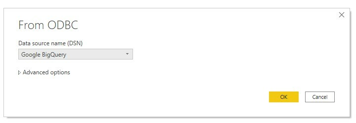 Connect Google BigQuery to Power BI - Select DSN